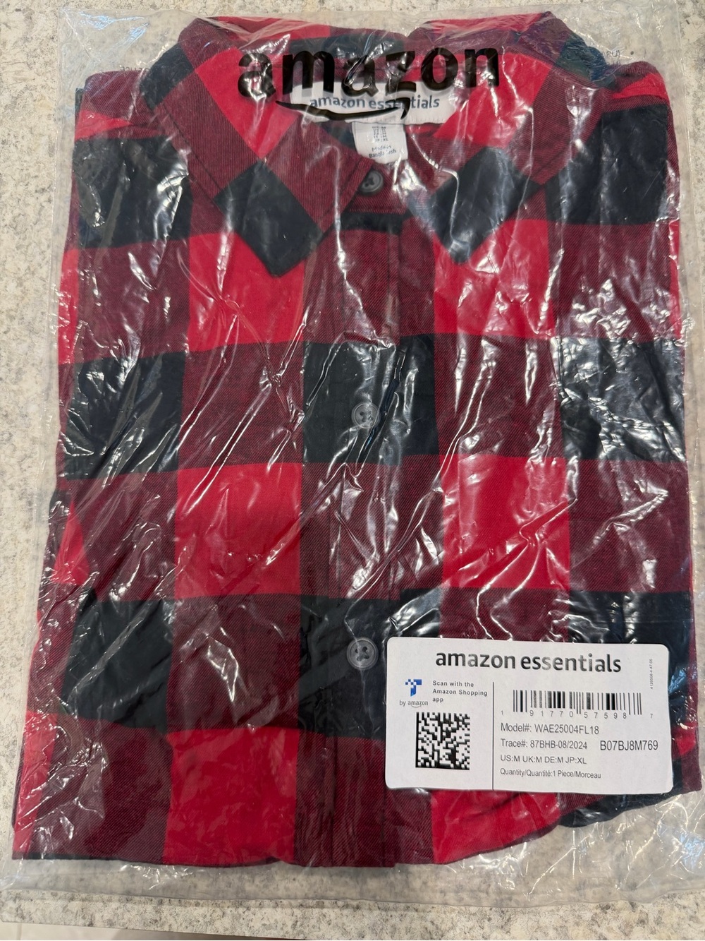 Amazon Essentials Red and Black Buffalo Plaid Shirt Jacket